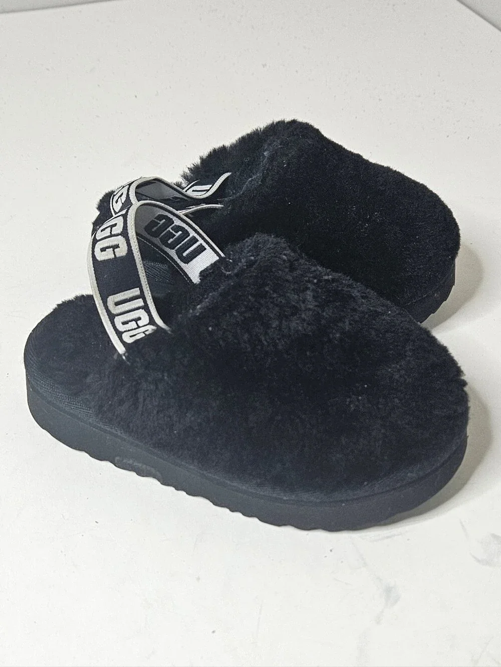 Ugg Funkette Slipper For Kids Black Slip On Mules Clog 7